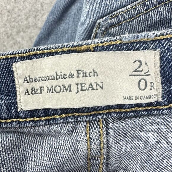 Abercrombie Fitch Mom Jeans Womens 25/0 Blue Medium Wash Destroyed Relaxed Denim - Picture 14 of 16